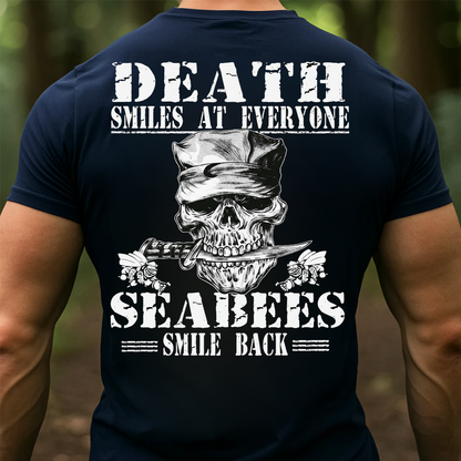 Seabees Veteran T-Shirt – Death Smiles At Everyone Skull Military Navy Tee, Gift for Veterans Day
