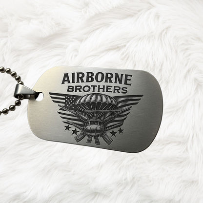 Airborne Brothers Dog Tag Necklace | Military Veteran Paratrooper Pendant with American Flag