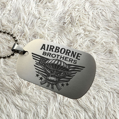 Airborne Brothers Dog Tag Necklace | Military Veteran Paratrooper Pendant with American Flag