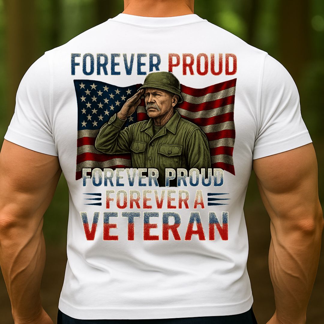 Forever Proud Forever a Veteran T-Shirt – Patriotic American Flag Military Veteran Tee