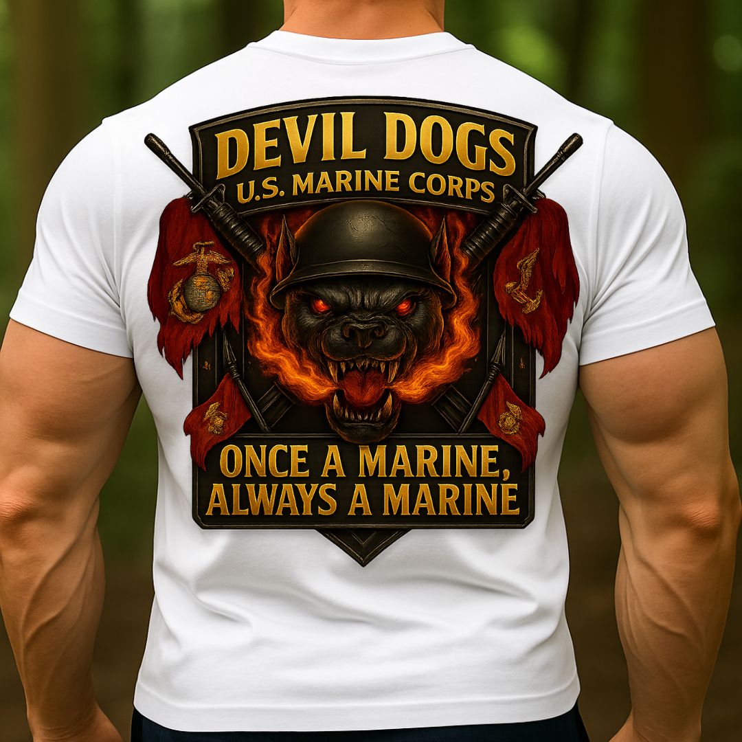 USMC Devil Dog Marine Corps T-Shirt – Once a Marine Always a Marine Military Veteran Shirt