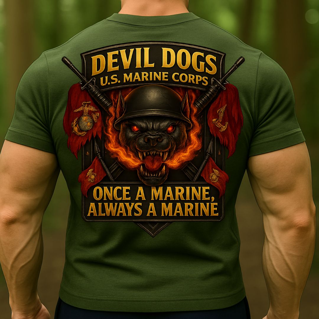 USMC Devil Dog Marine Corps T-Shirt – Once a Marine Always a Marine Military Veteran Shirt