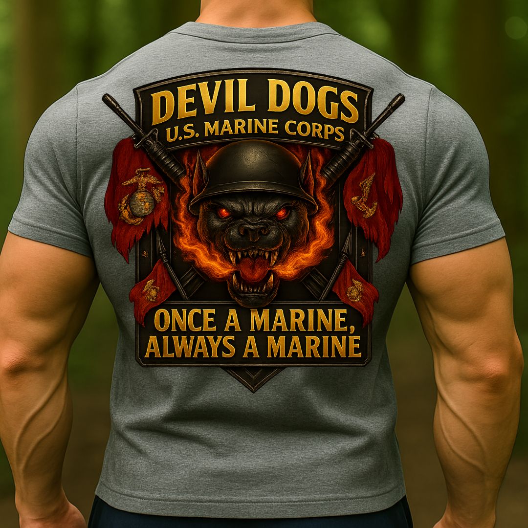 USMC Devil Dog Marine Corps T-Shirt – Once a Marine Always a Marine Military Veteran Shirt