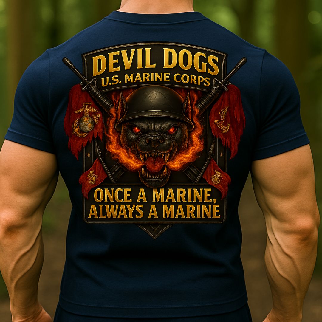 USMC Devil Dog Marine Corps T-Shirt – Once a Marine Always a Marine Military Veteran Shirt