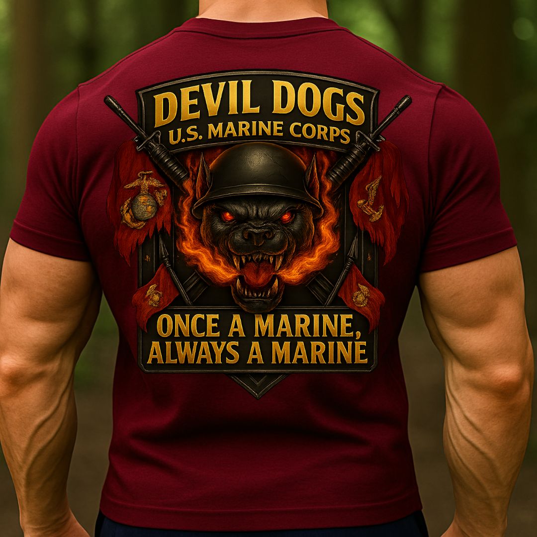USMC Devil Dog Marine Corps T-Shirt – Once a Marine Always a Marine Military Veteran Shirt