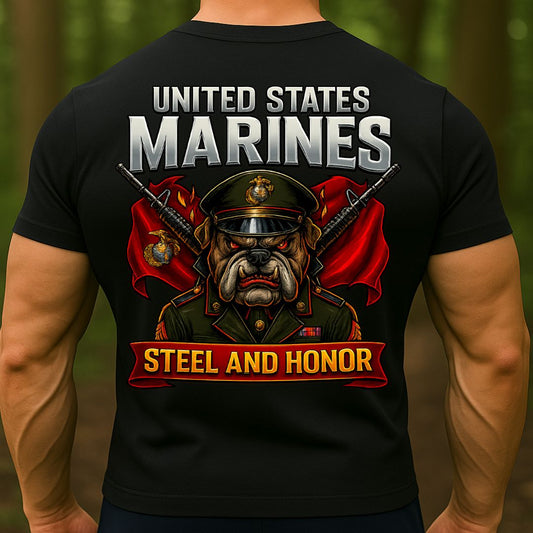 US Marines T-Shirt – Steel and Honor Bulldog Design | United States Marine Corps Military Tee