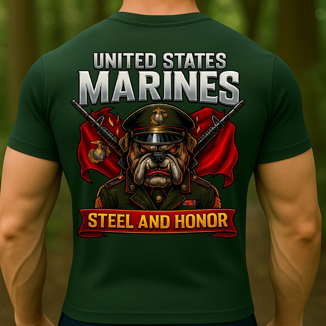 US Marines T-Shirt – Steel and Honor Bulldog Design | United States Marine Corps Military Tee