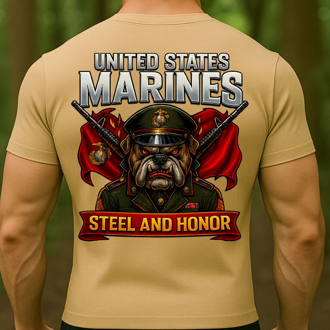US Marines T-Shirt – Steel and Honor Bulldog Design | United States Marine Corps Military Tee