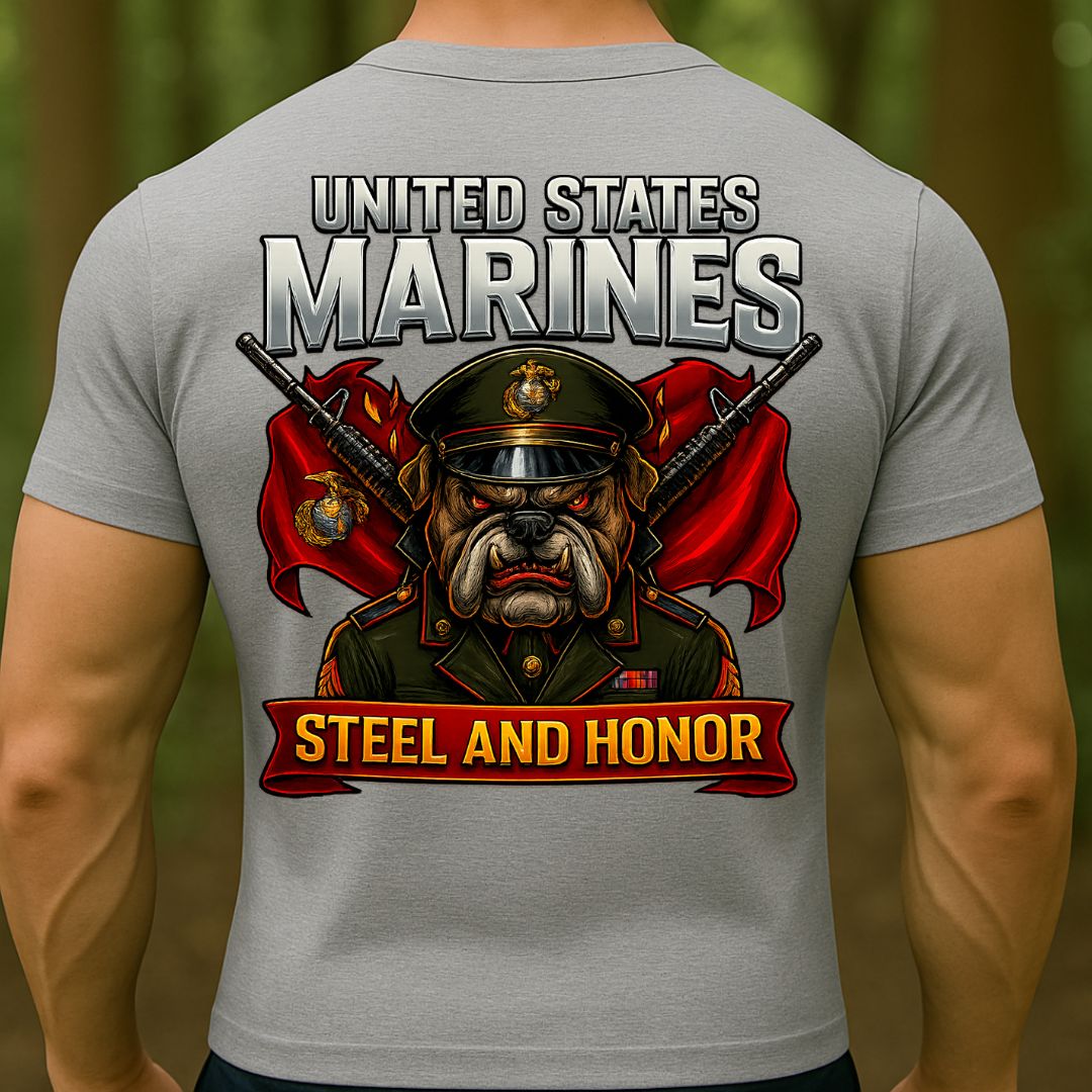 US Marines T-Shirt – Steel and Honor Bulldog Design | United States Marine Corps Military Tee