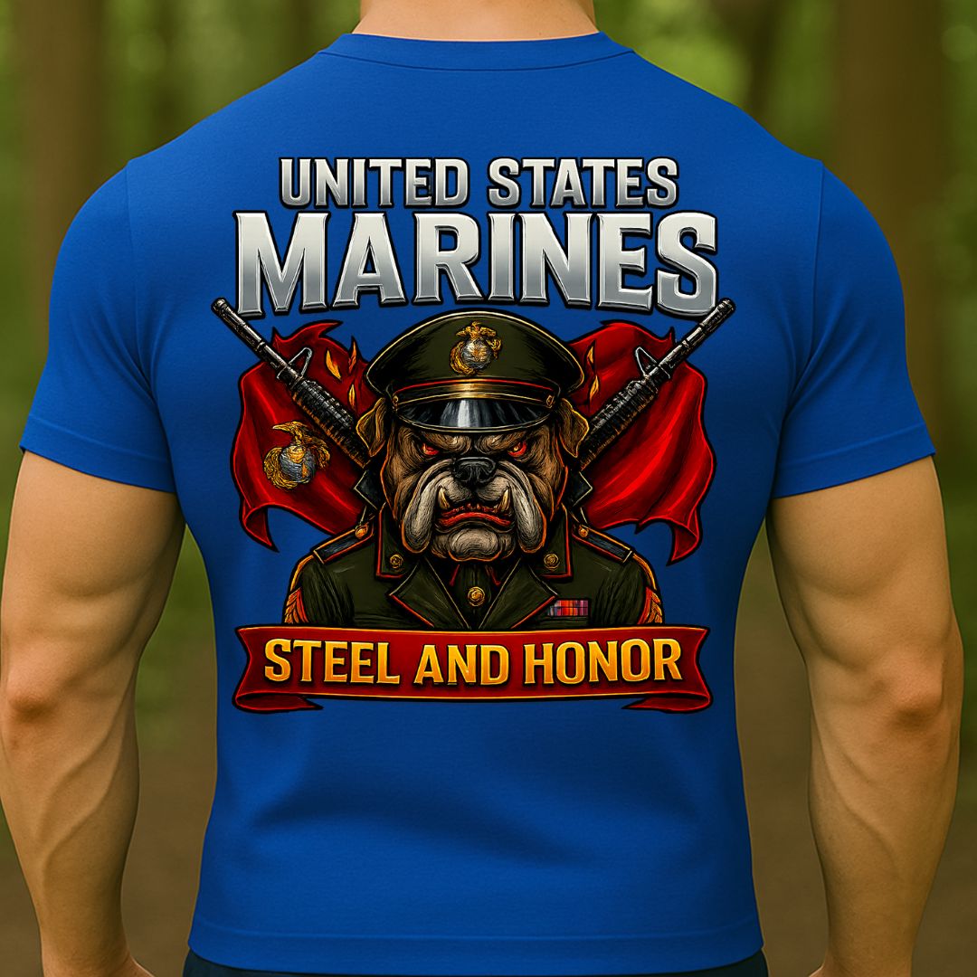 US Marines T-Shirt – Steel and Honor Bulldog Design | United States Marine Corps Military Tee
