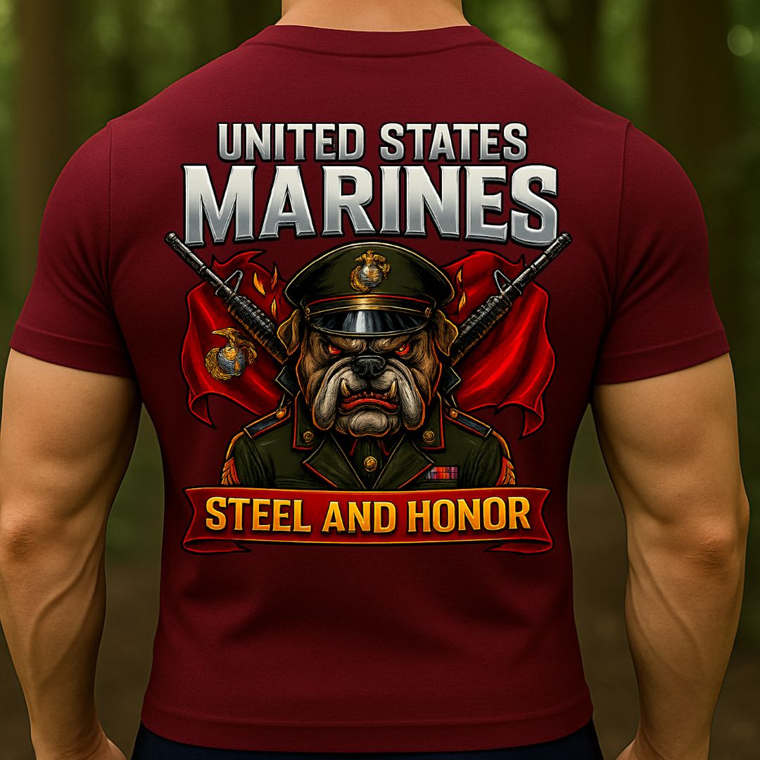 US Marines T-Shirt – Steel and Honor Bulldog Design | United States Marine Corps Military Tee