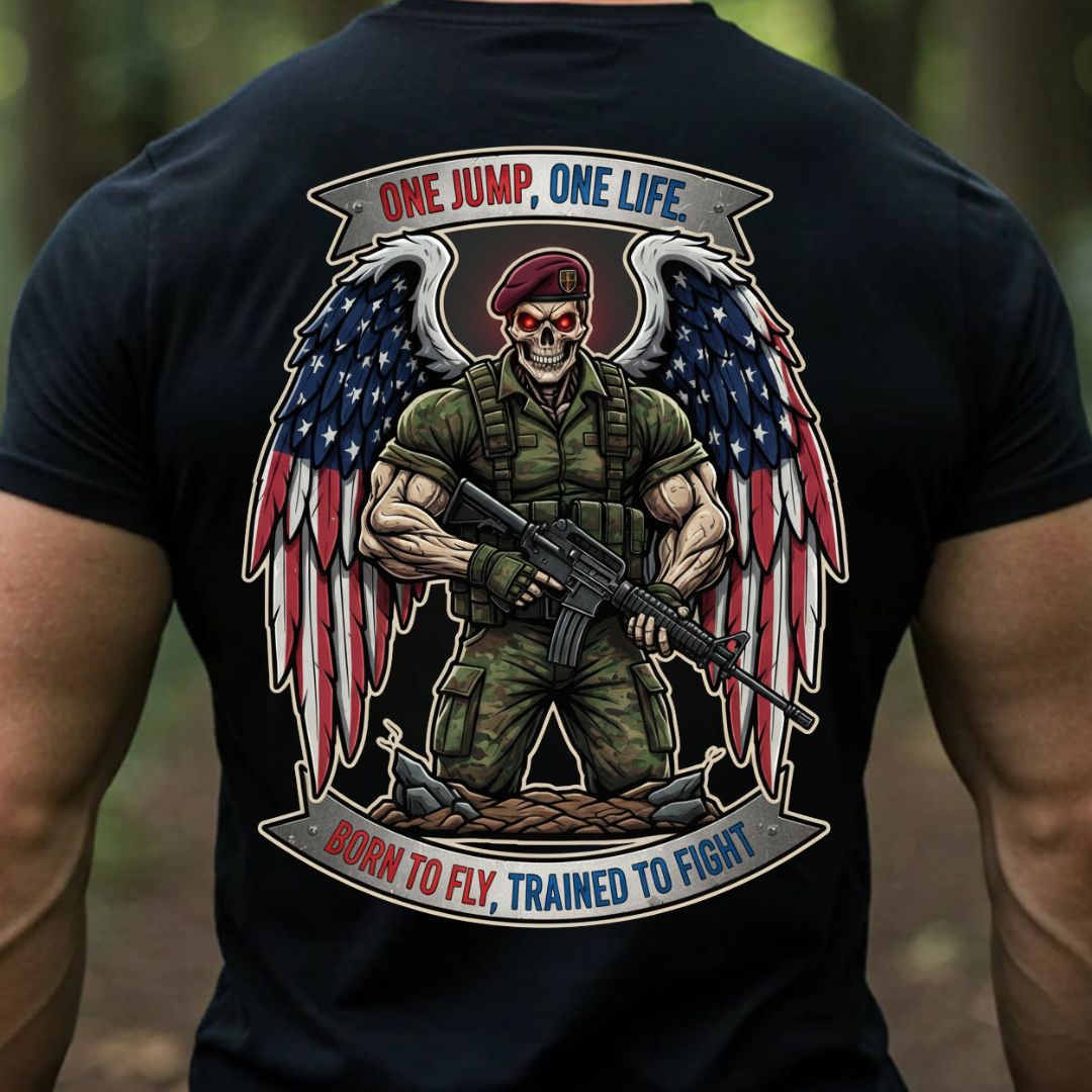 Airborne Paratrooper Veteran T-Shirt – One Jump One Life | Born to Fly Trained to Fight Military Tee