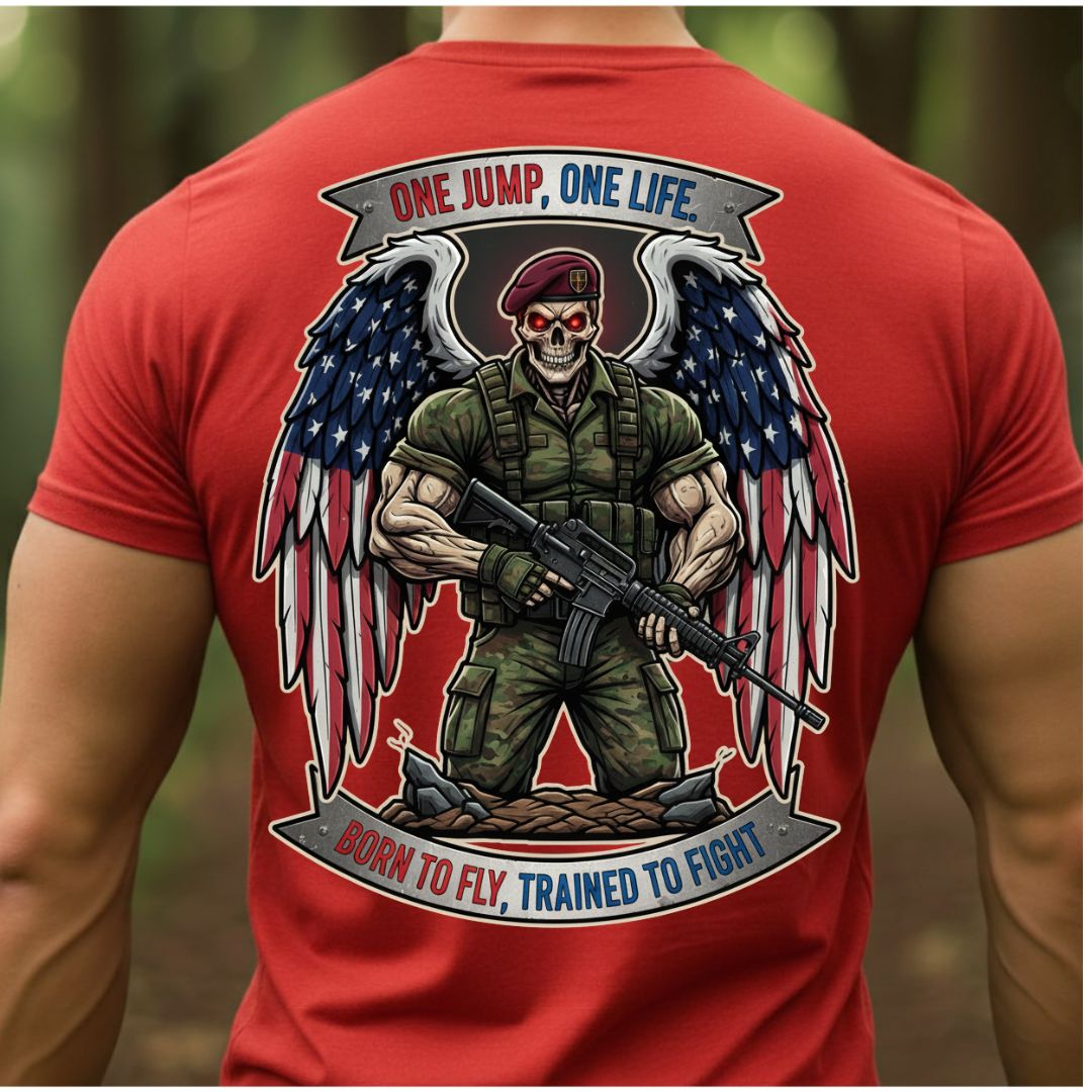 Airborne Paratrooper Veteran T-Shirt – One Jump One Life | Born to Fly Trained to Fight Military Tee
