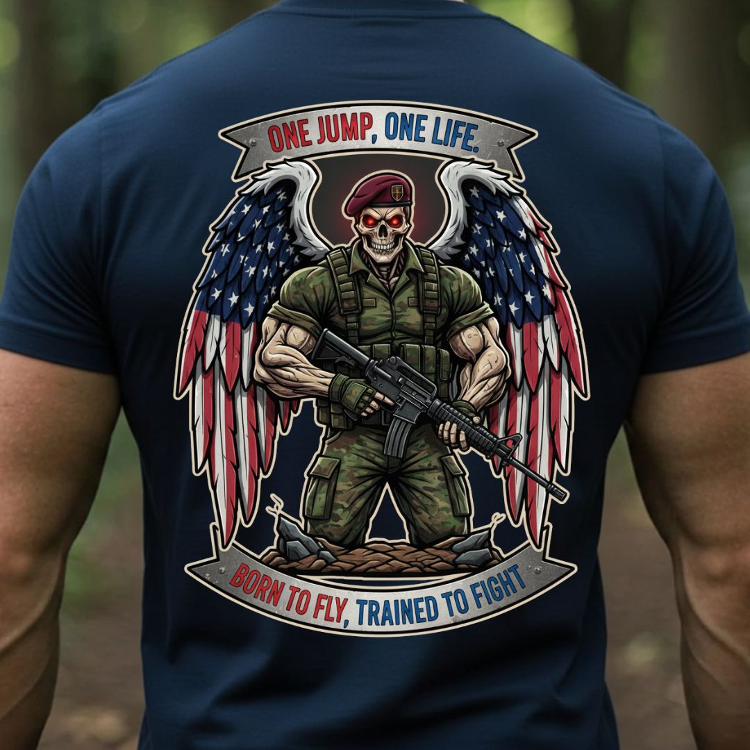 Airborne Paratrooper Veteran T-Shirt – One Jump One Life | Born to Fly Trained to Fight Military Tee