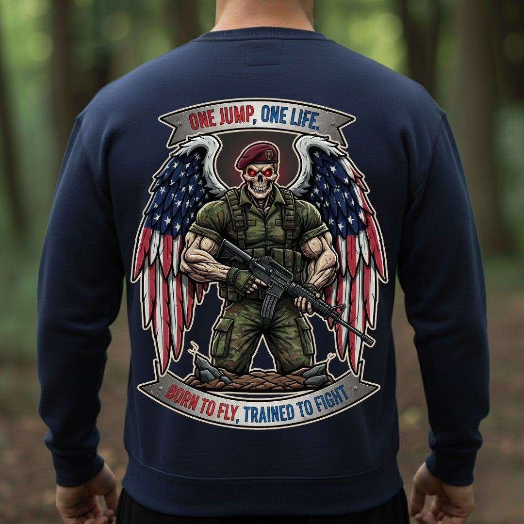 Airborne Paratrooper Veteran T-Shirt – One Jump One Life | Born to Fly Trained to Fight Military Tee