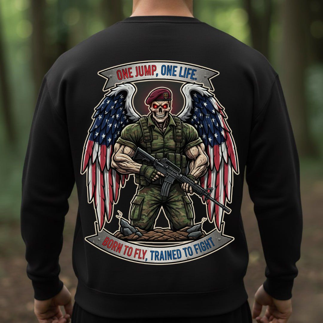 Airborne Paratrooper Veteran T-Shirt – One Jump One Life | Born to Fly Trained to Fight Military Tee