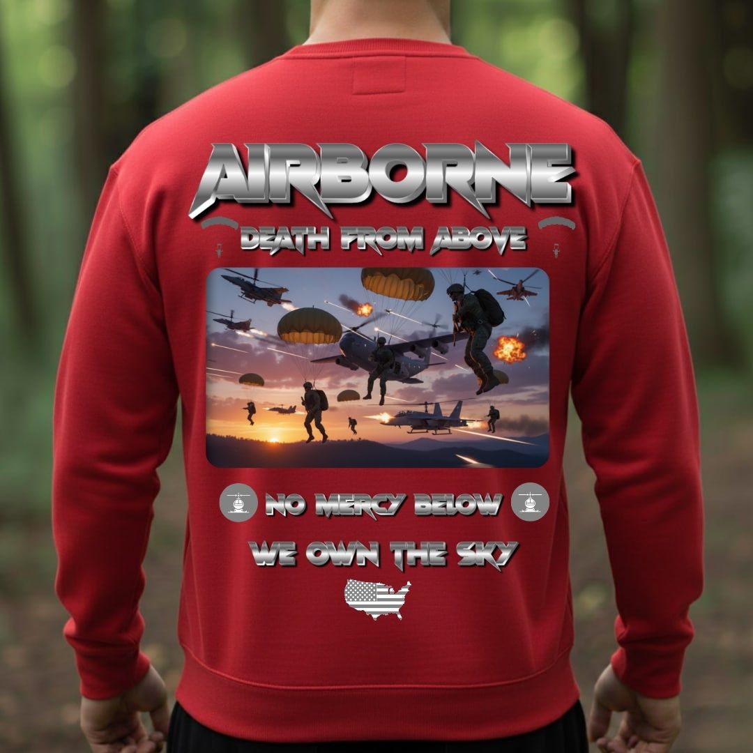 Airborne Veteran T-Shirt – Death From Above | No Mercy Below, We Own The Sky Military Paratrooper Tee