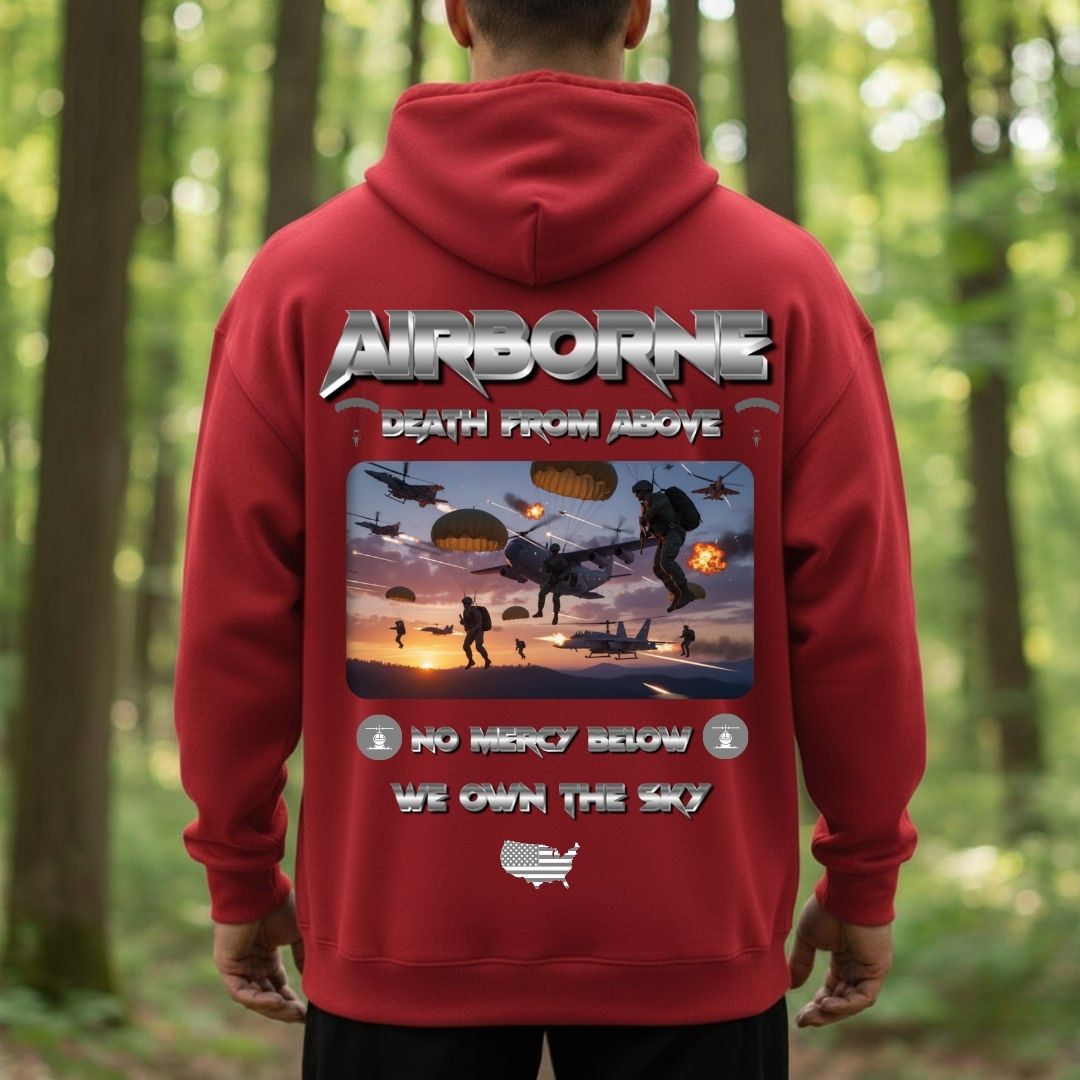 Airborne Veteran T-Shirt – Death From Above | No Mercy Below, We Own The Sky Military Paratrooper Tee