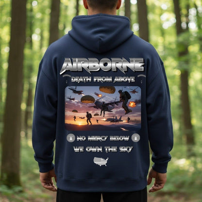 Airborne Veteran T-Shirt – Death From Above | No Mercy Below, We Own The Sky Military Paratrooper Tee