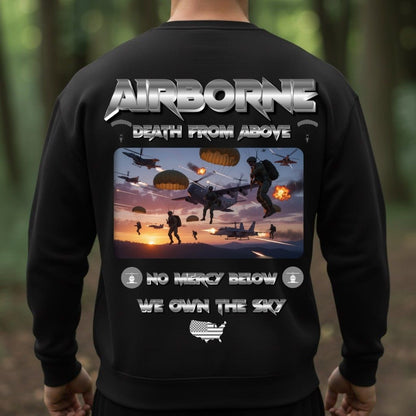 Airborne Veteran T-Shirt – Death From Above | No Mercy Below, We Own The Sky Military Paratrooper Tee