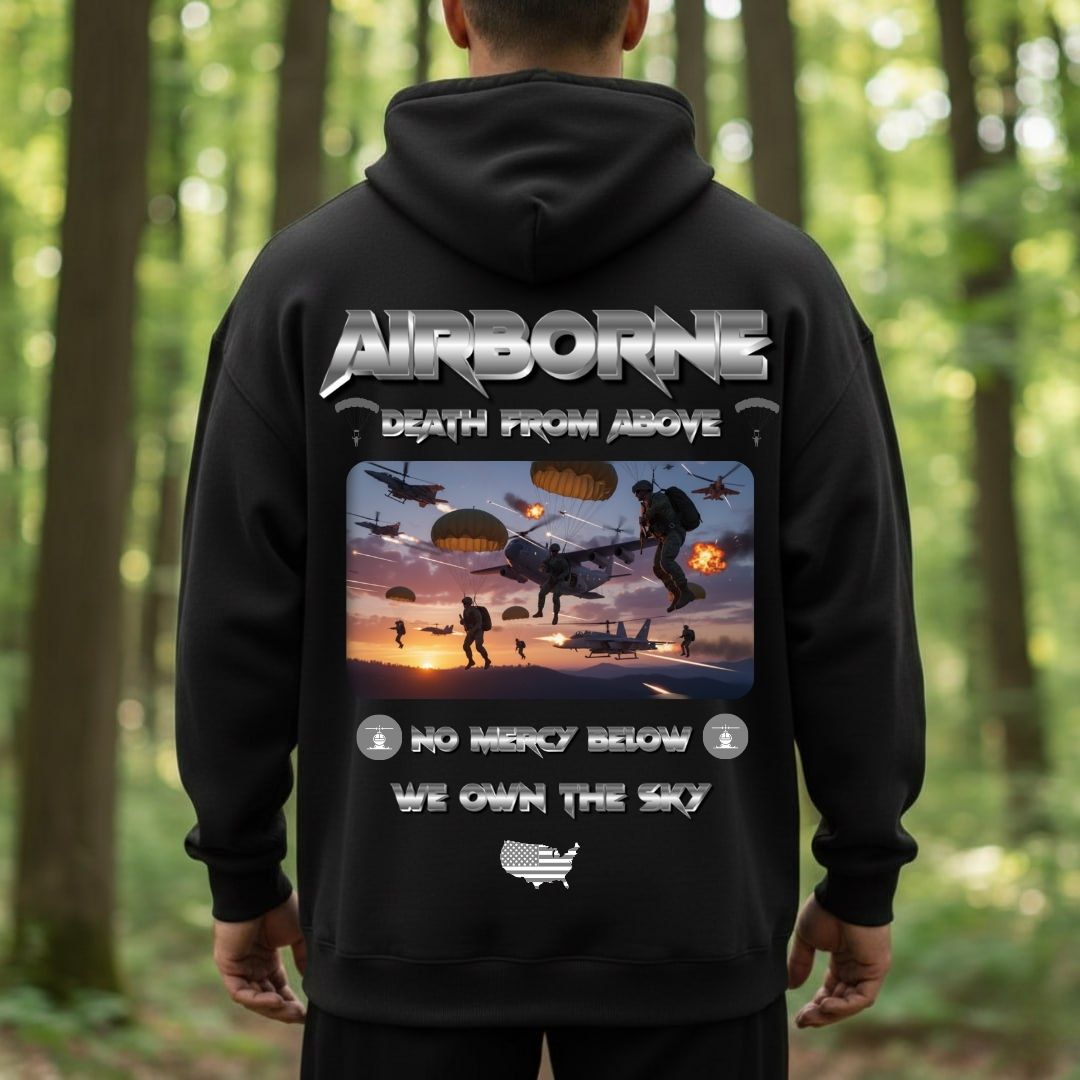 Airborne Veteran T-Shirt – Death From Above | No Mercy Below, We Own The Sky Military Paratrooper Tee