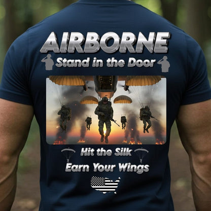Airborne Veteran T-Shirt – Stand in the Door | Hit the Silk Earn Your Wings Military Paratrooper Tee