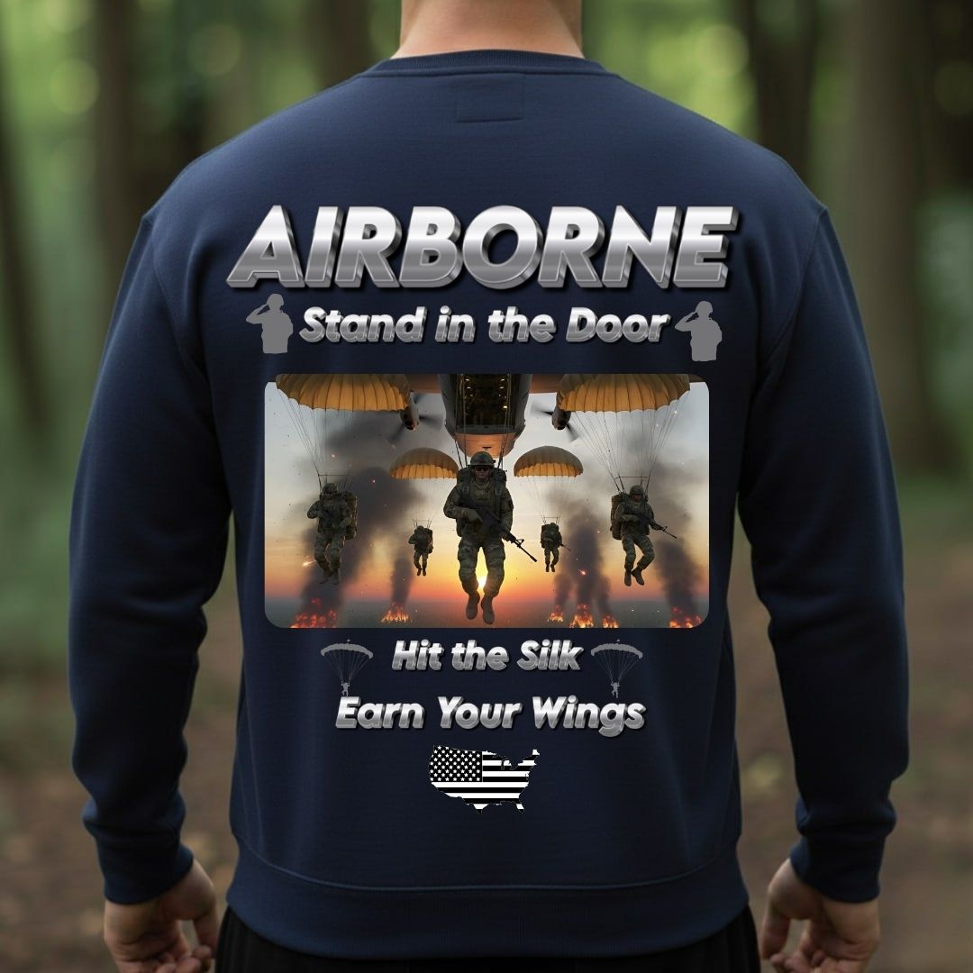 Airborne Veteran T-Shirt – Stand in the Door | Hit the Silk Earn Your Wings Military Paratrooper Tee