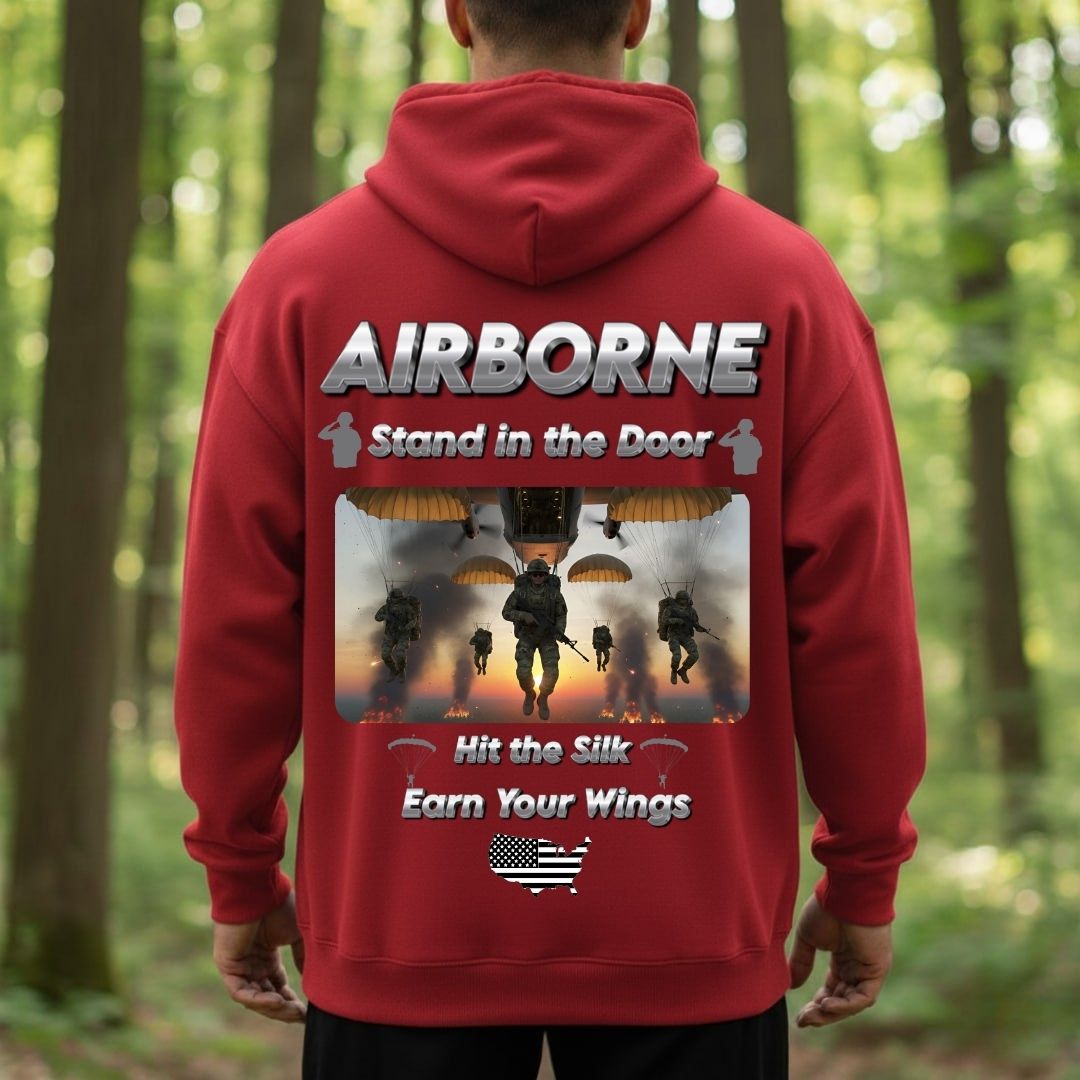 Airborne Veteran T-Shirt – Stand in the Door | Hit the Silk Earn Your Wings Military Paratrooper Tee