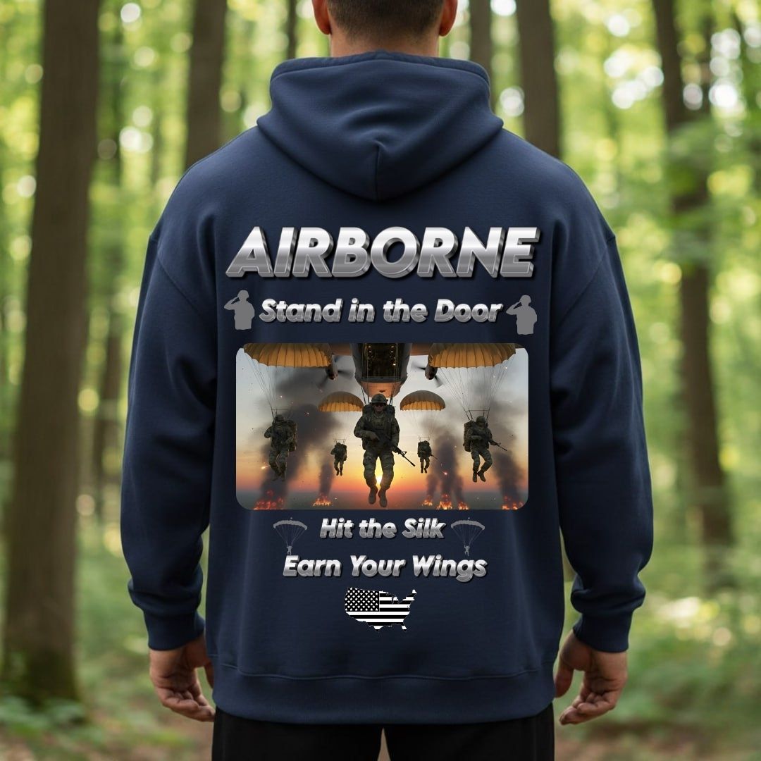 Airborne Veteran T-Shirt – Stand in the Door | Hit the Silk Earn Your Wings Military Paratrooper Tee