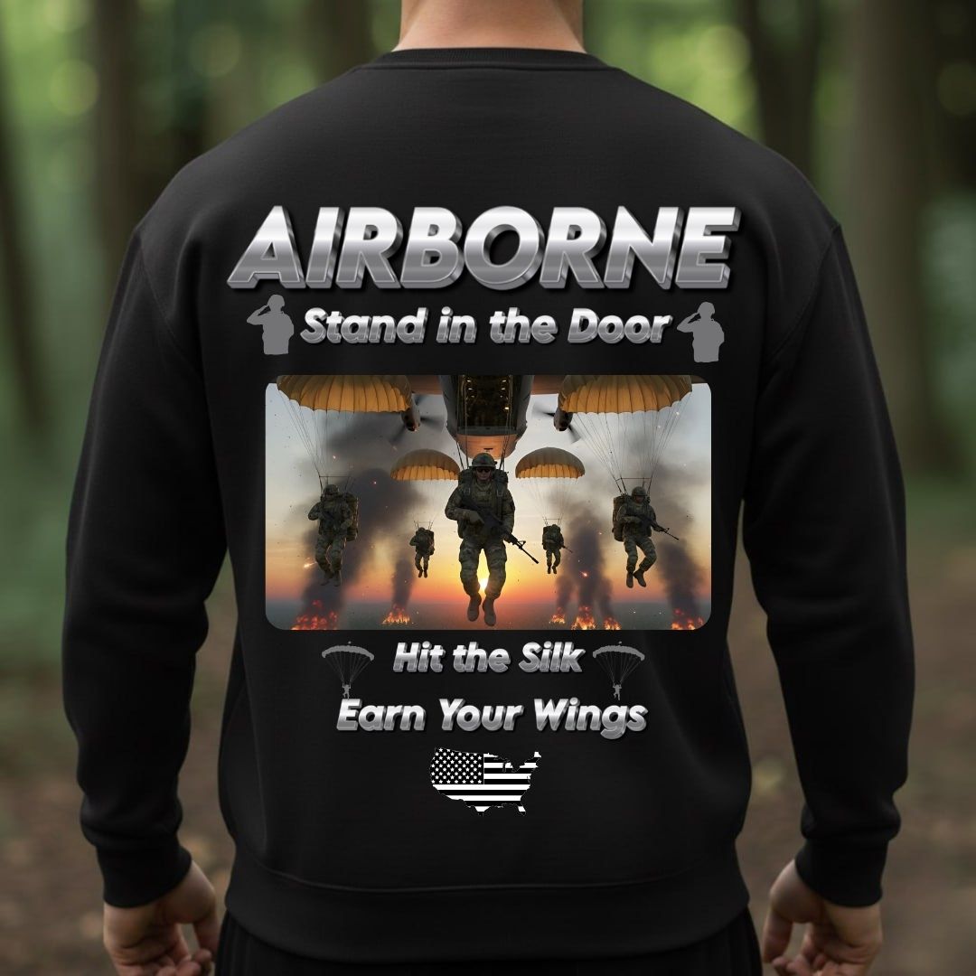 Airborne Veteran T-Shirt – Stand in the Door | Hit the Silk Earn Your Wings Military Paratrooper Tee