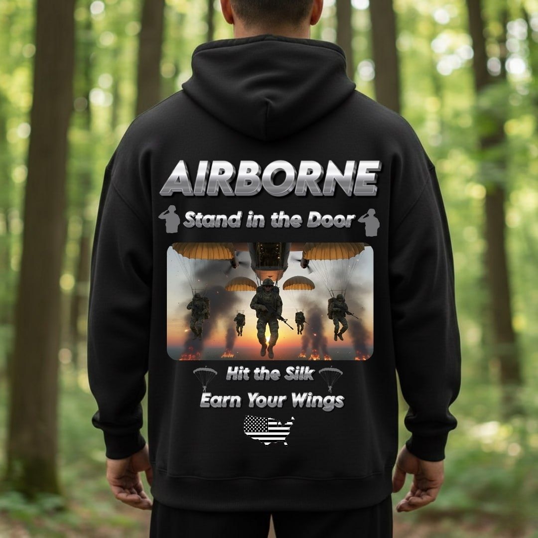 Airborne Veteran T-Shirt – Stand in the Door | Hit the Silk Earn Your Wings Military Paratrooper Tee
