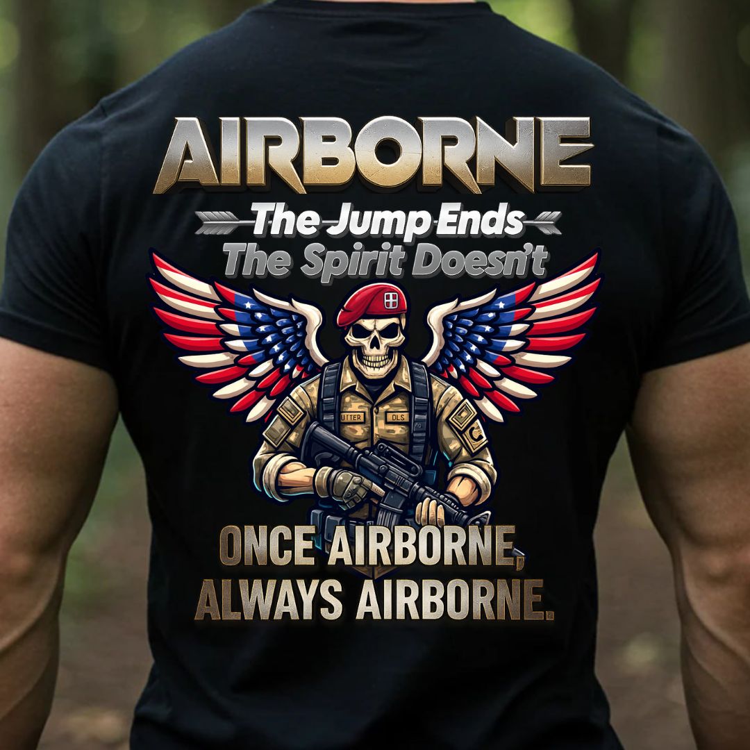 Airborne Veteran T-Shirt – Once Airborne Always Airborne – Military Paratrooper Pride Tee