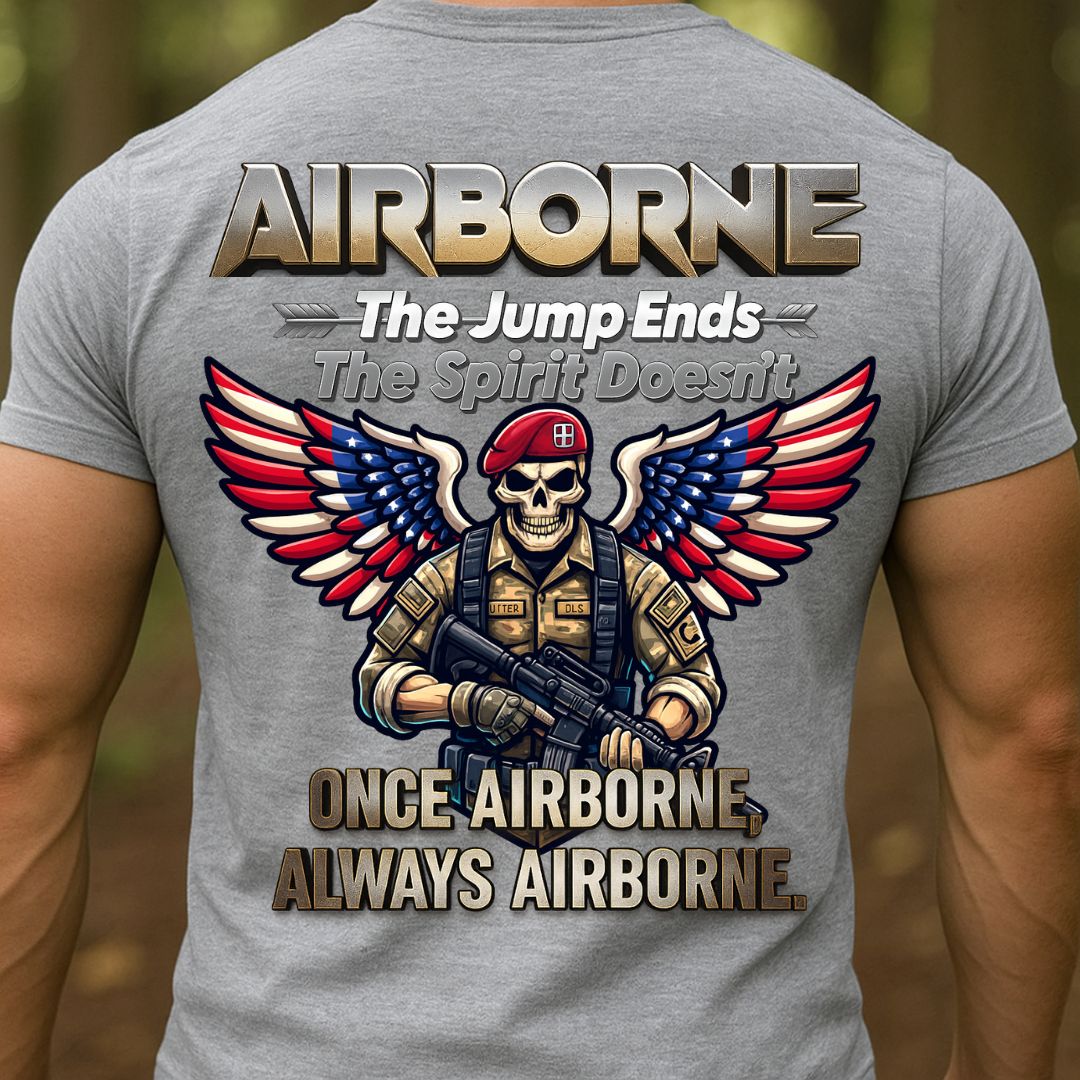 Airborne Veteran T-Shirt – Once Airborne Always Airborne – Military Paratrooper Pride Tee