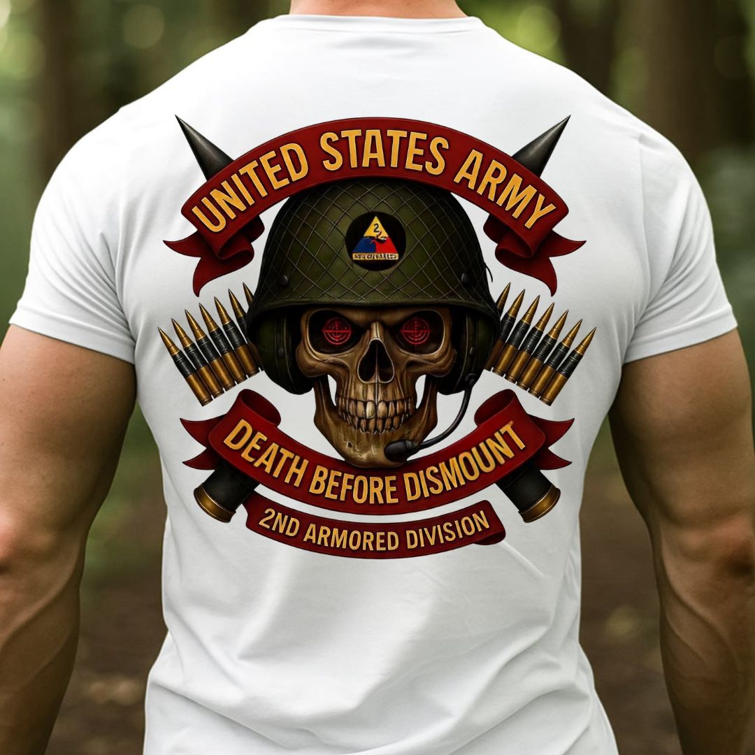 U.S. Army Veteran T-Shirt – Death Before Dismount | 2nd Armored Division Hell on Wheels