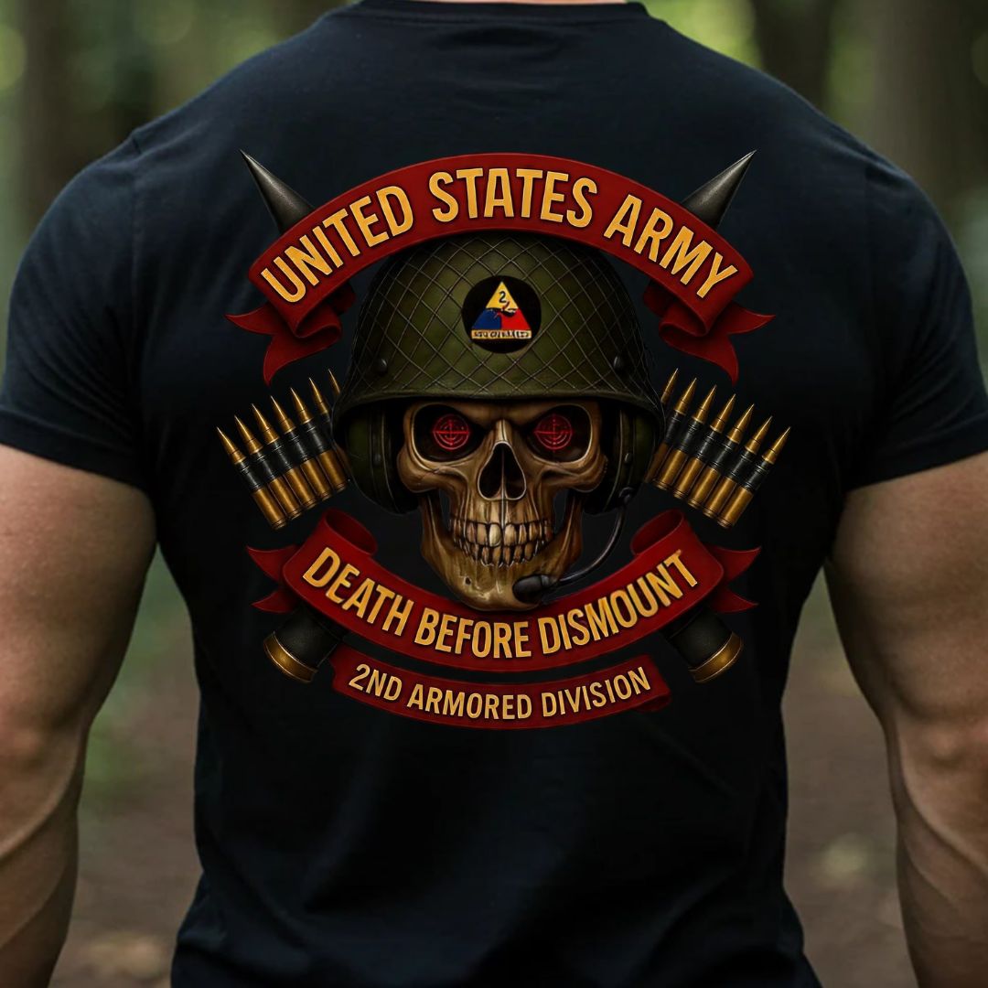 U.S. Army Veteran T-Shirt – Death Before Dismount | 2nd Armored Division Hell on Wheels