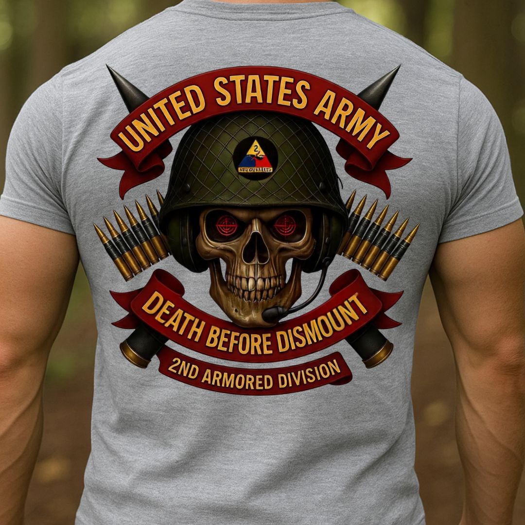 U.S. Army Veteran T-Shirt – Death Before Dismount | 2nd Armored Division Hell on Wheels