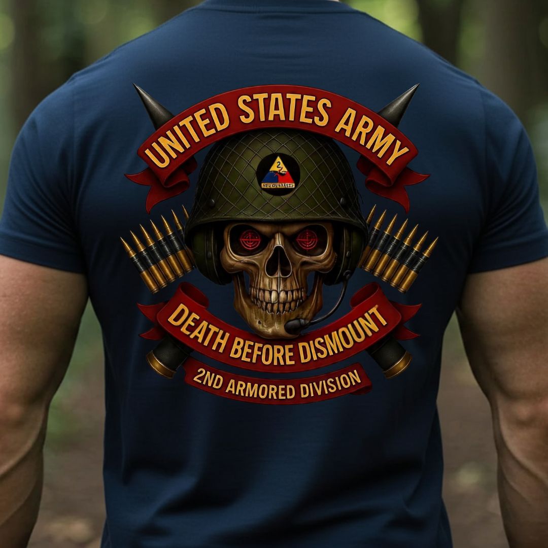 U.S. Army Veteran T-Shirt – Death Before Dismount | 2nd Armored Division Hell on Wheels