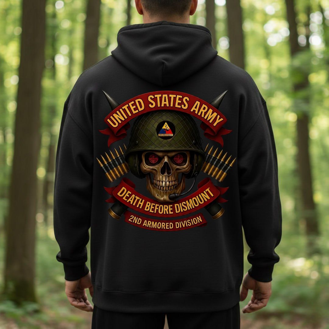 U.S. Army Veteran T-Shirt – Death Before Dismount | 2nd Armored Division Hell on Wheels