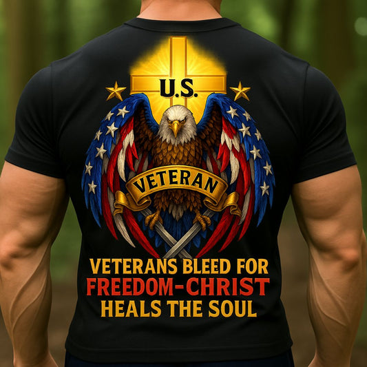 Veteran Christian T-Shirt – US Eagle & Cross Graphic | Freedom, Faith & Patriot Military Shirt