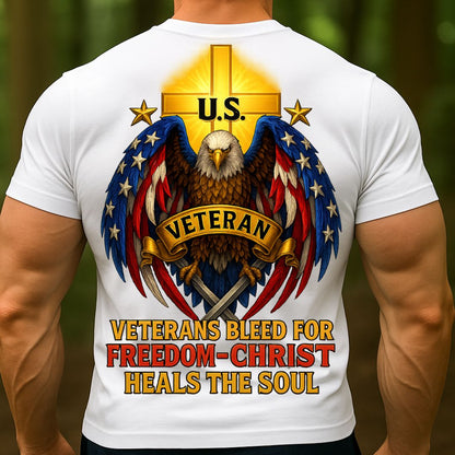 Veteran Christian T-Shirt – US Eagle & Cross Graphic | Freedom, Faith & Patriot Military Shirt