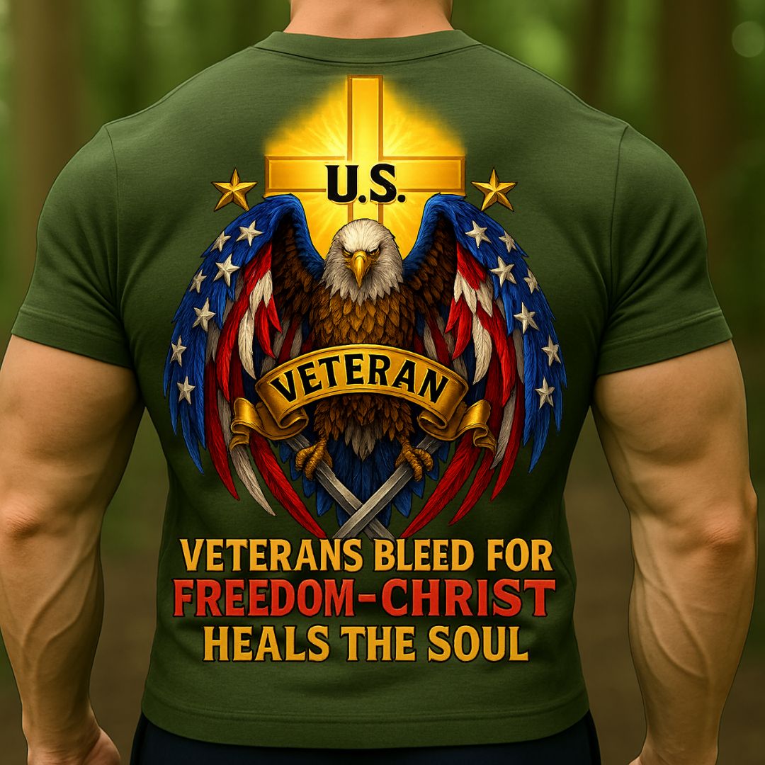 Veteran Christian T-Shirt – US Eagle & Cross Graphic | Freedom, Faith & Patriot Military Shirt