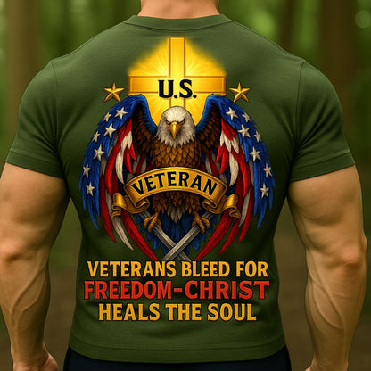Veteran Christian T-Shirt – US Eagle & Cross Graphic | Freedom, Faith & Patriot Military Shirt