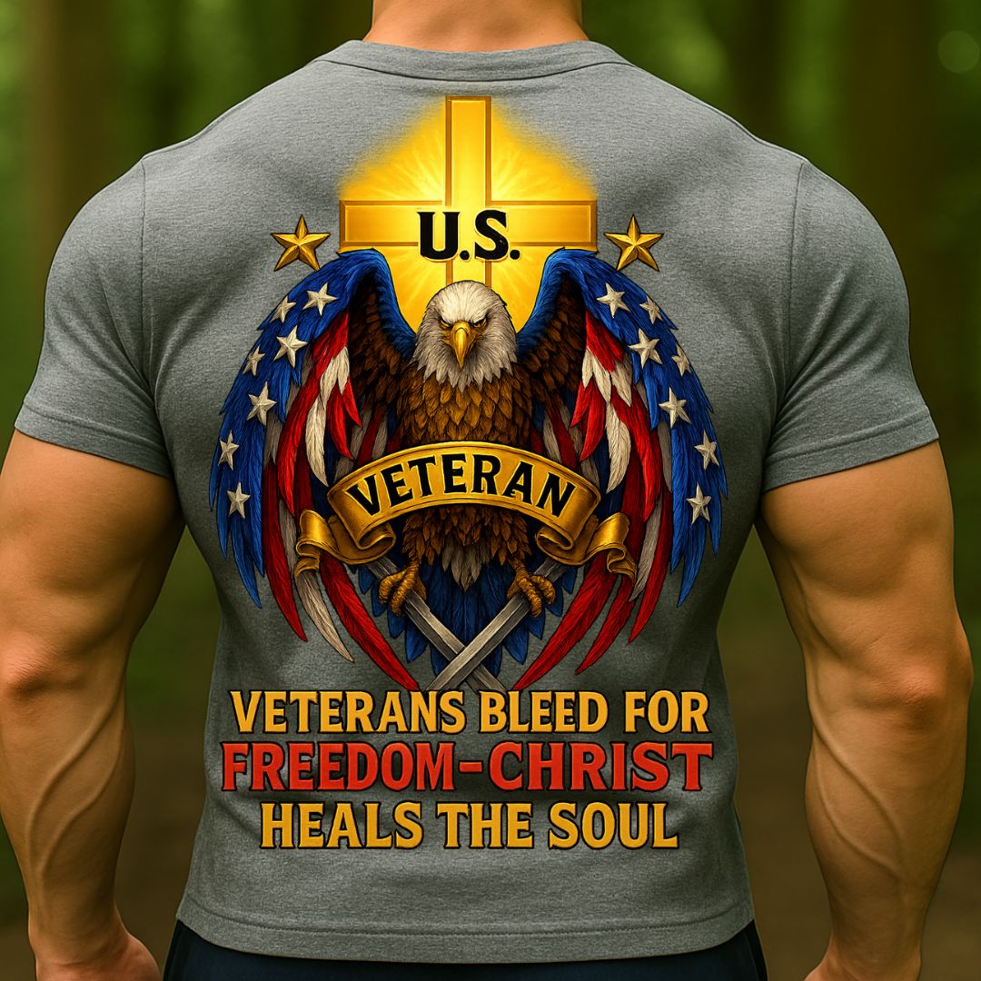 Veteran Christian T-Shirt – US Eagle & Cross Graphic | Freedom, Faith & Patriot Military Shirt