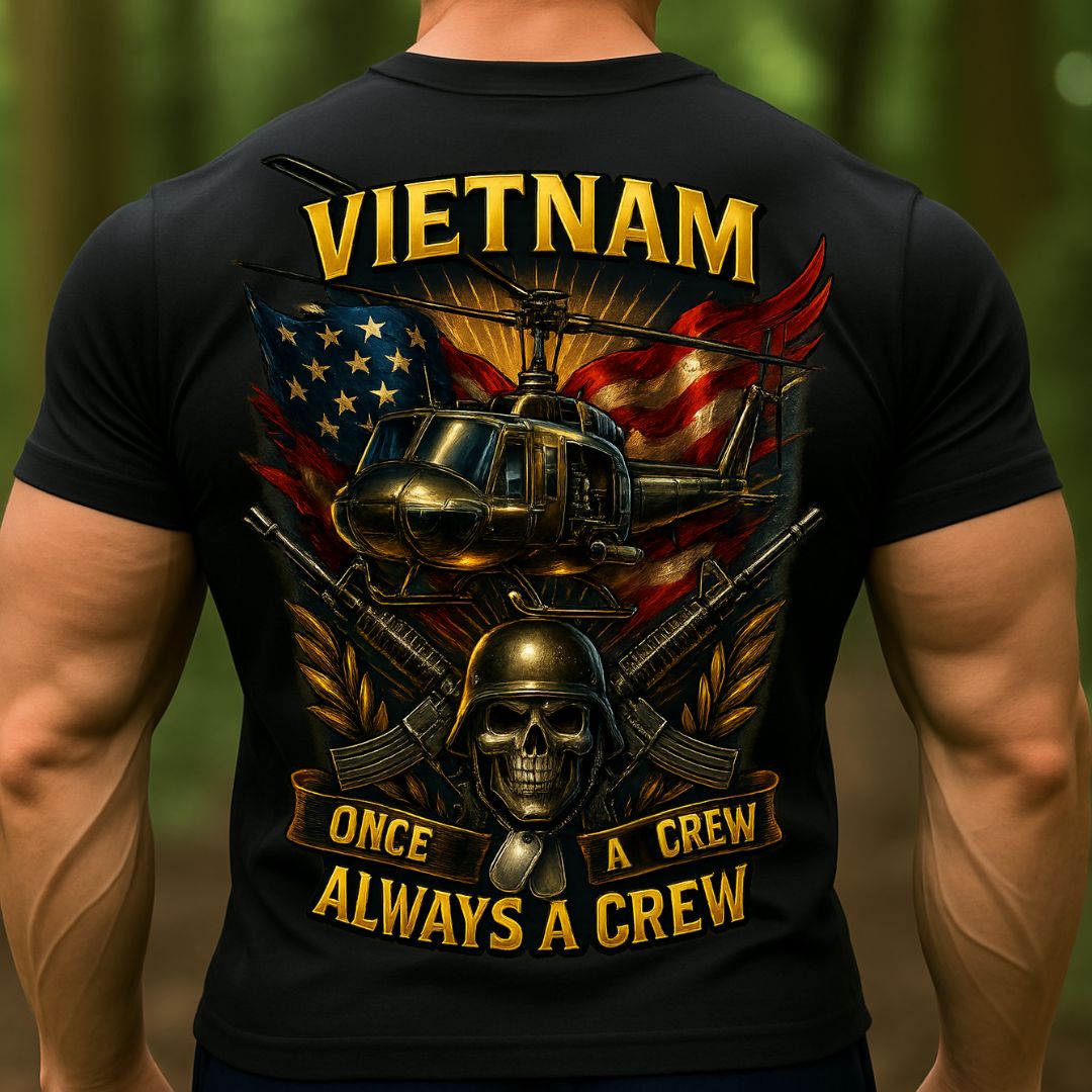 Vietnam Veteran T-Shirt | Once a Crew Always a Crew Military Helicopter Skull Shirt
