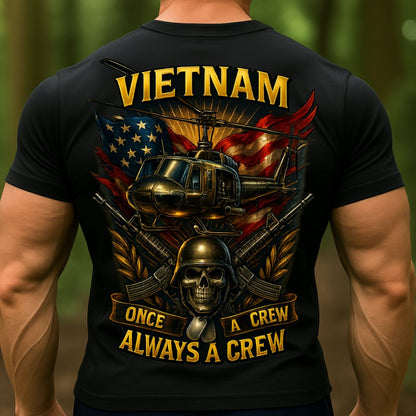 Vietnam Veteran T-Shirt | Once a Crew Always a Crew Military Helicopter Skull Shirt