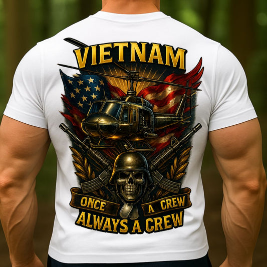 Vietnam Veteran T-Shirt | Once a Crew Always a Crew Military Helicopter Skull Shirt