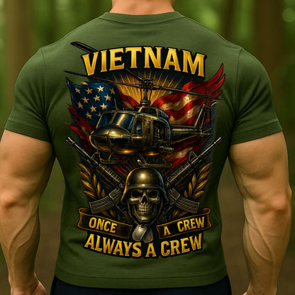 Vietnam Veteran T-Shirt | Once a Crew Always a Crew Military Helicopter Skull Shirt
