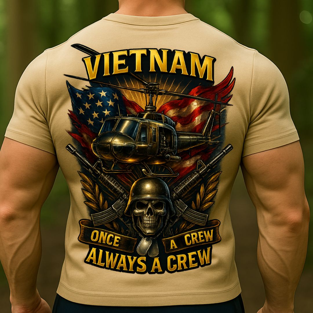 Vietnam Veteran T-Shirt | Once a Crew Always a Crew Military Helicopter Skull Shirt