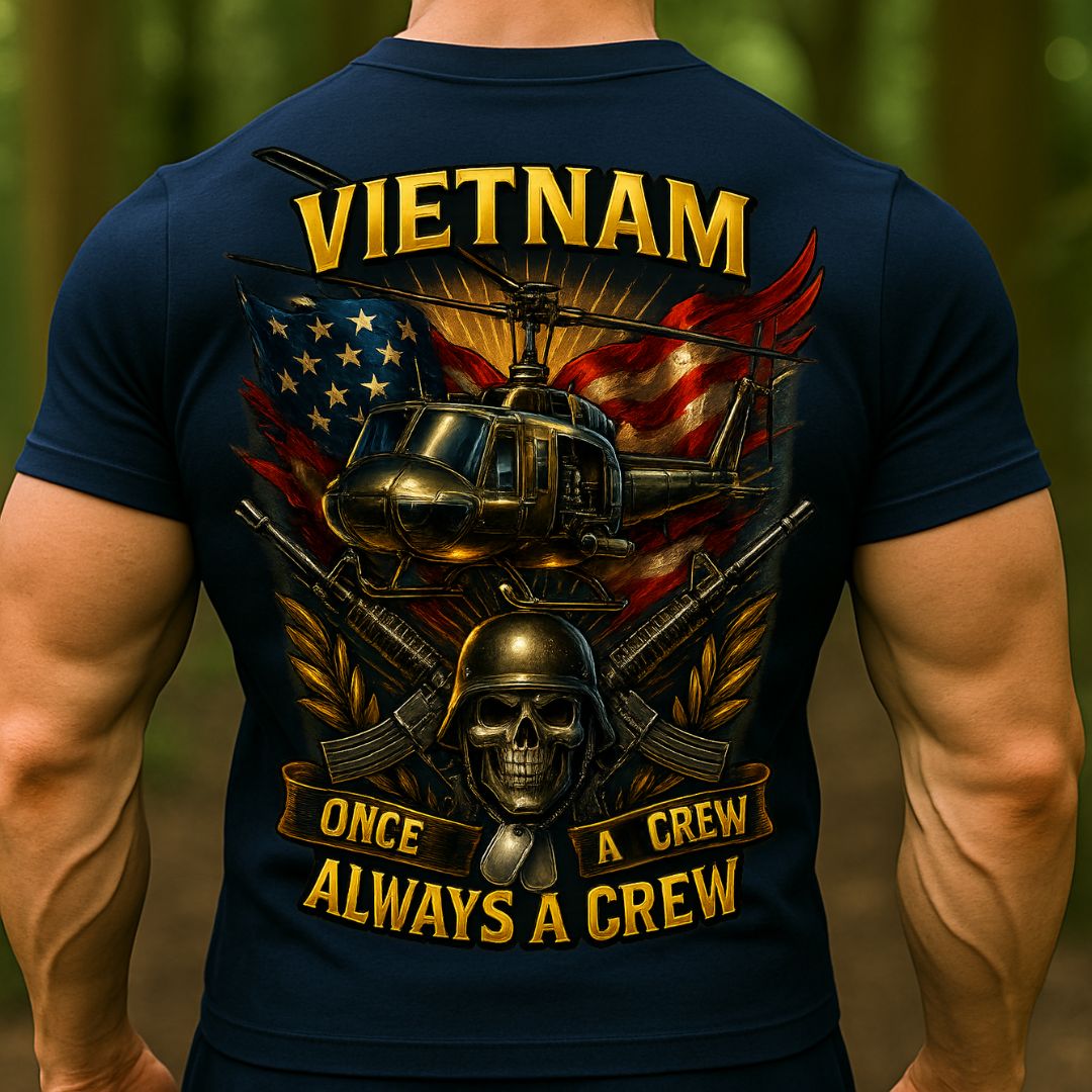 Vietnam Veteran T-Shirt | Once a Crew Always a Crew Military Helicopter Skull Shirt