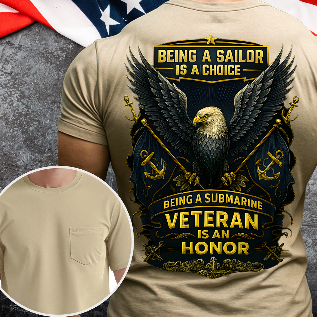 Being a Submarine Veteran Is an Honor POCKET T-SHIRT, Proud US Navy Sailor Military Eagle Tee